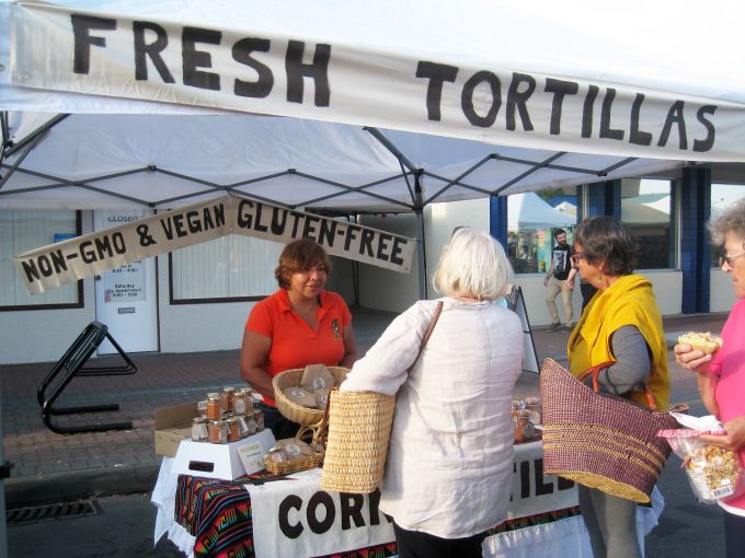 An ethnic food stall at an outdoor market on Vancouver Island, Canada